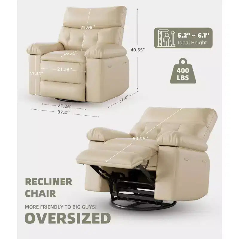 Fauteuil inclinable surdimensionné pour adultes - Canapé inclinable en cuir PU avec mousse haute densité, siège large et inclinaison manuelle douce