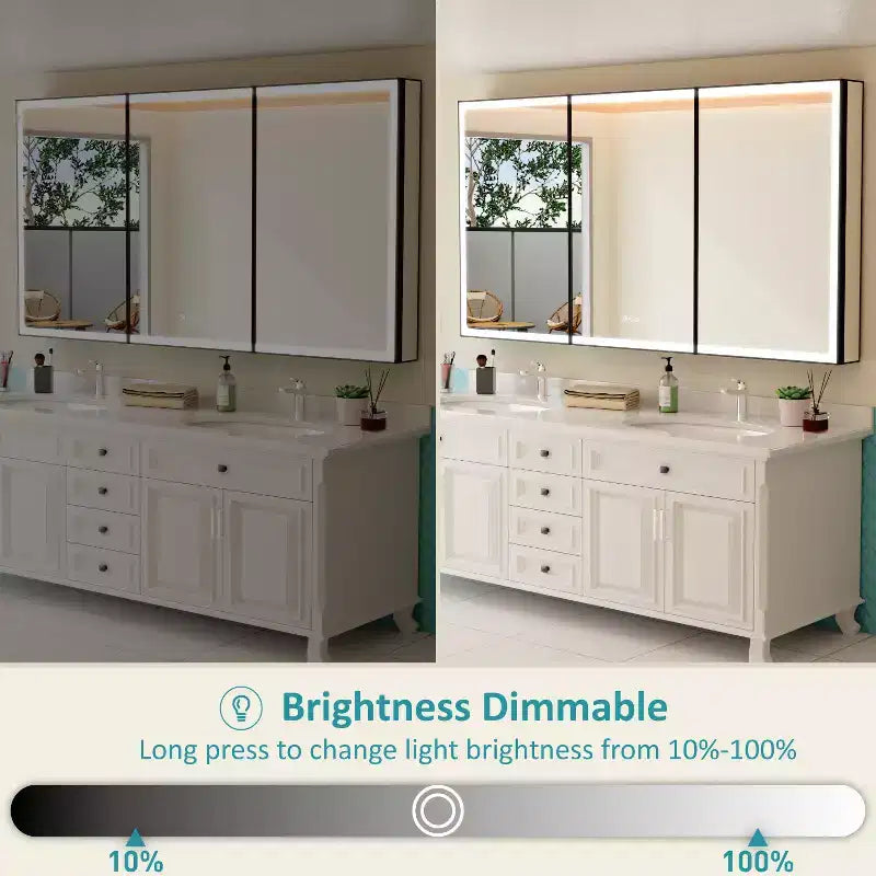 Grande Armoire de Toilette avec Miroir et Lumière, Armoires de Salle de Bain Encastrables/Murales, Miroir Anti-buée, Étagères Réglables, Intensité Variable, Noir