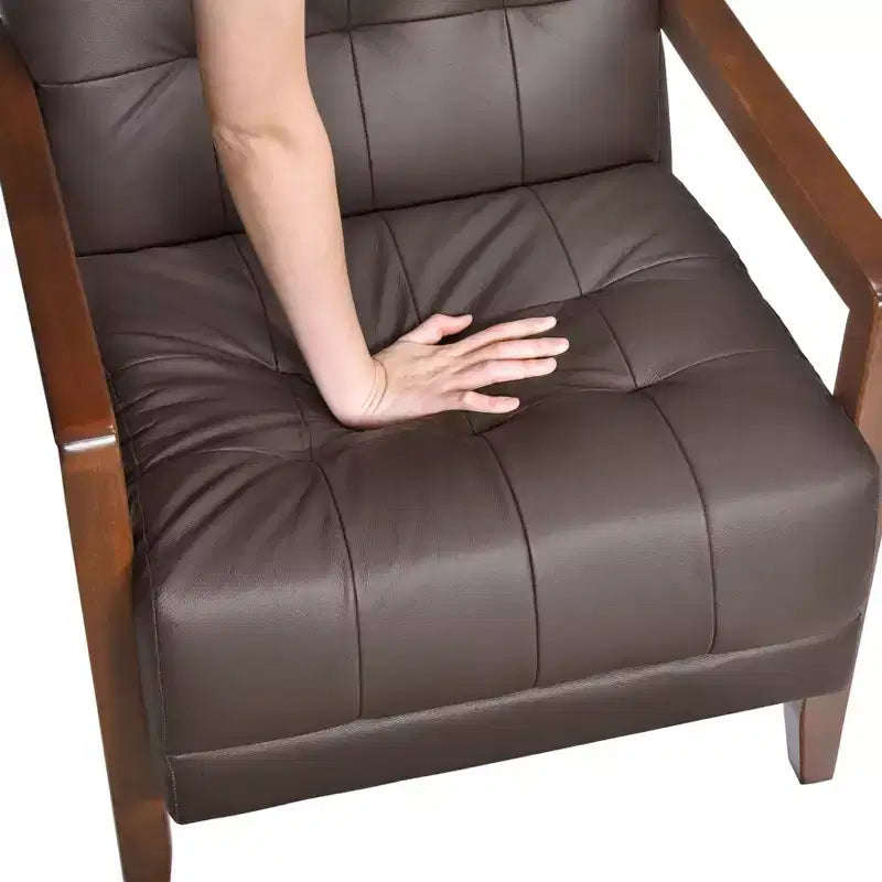 Fauteuil d'appoint en cuir confortable Fauteuil de salon contemporain avec coussin capitonné Rembourré Fauteuil en bois au fini Noyer