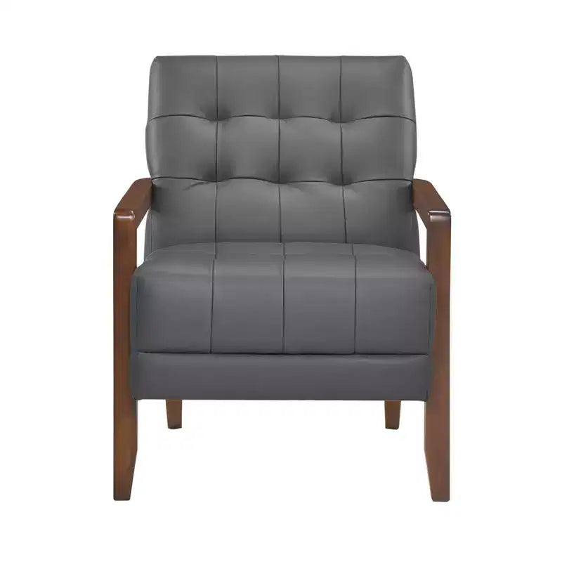 Fauteuil d'appoint en cuir confortable Fauteuil de salon contemporain avec coussin capitonné Rembourré Fauteuil en bois au fini Noyer