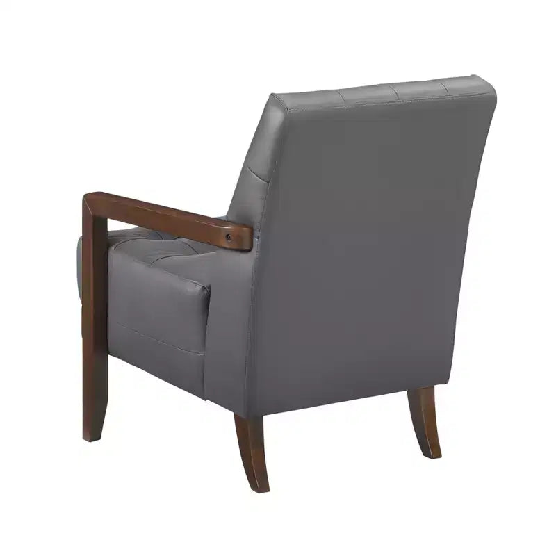 Fauteuil d'appoint en cuir confortable Fauteuil de salon contemporain avec coussin capitonné Rembourré Fauteuil en bois au fini Noyer