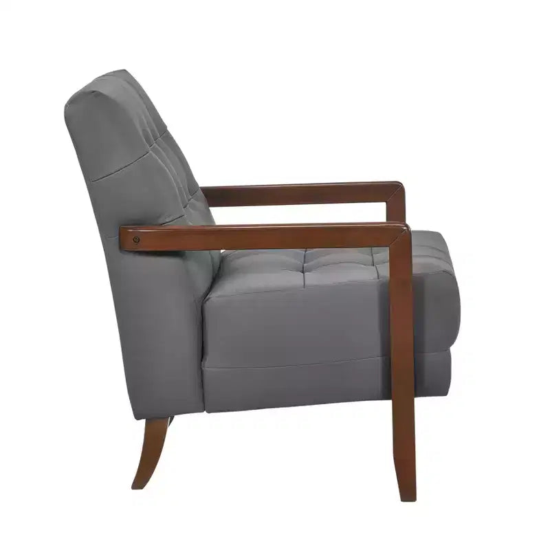 Fauteuil d'appoint en cuir confortable Fauteuil de salon contemporain avec coussin capitonné Rembourré Fauteuil en bois au fini Noyer