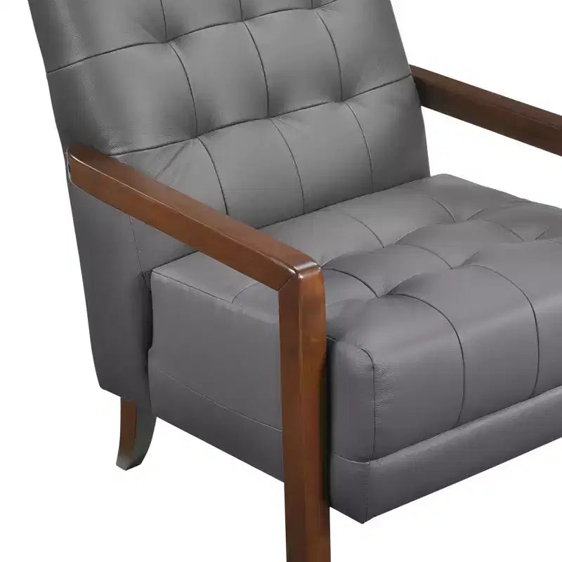Fauteuil d'appoint en cuir confortable Fauteuil de salon contemporain avec coussin capitonné Rembourré Fauteuil en bois au fini Noyer