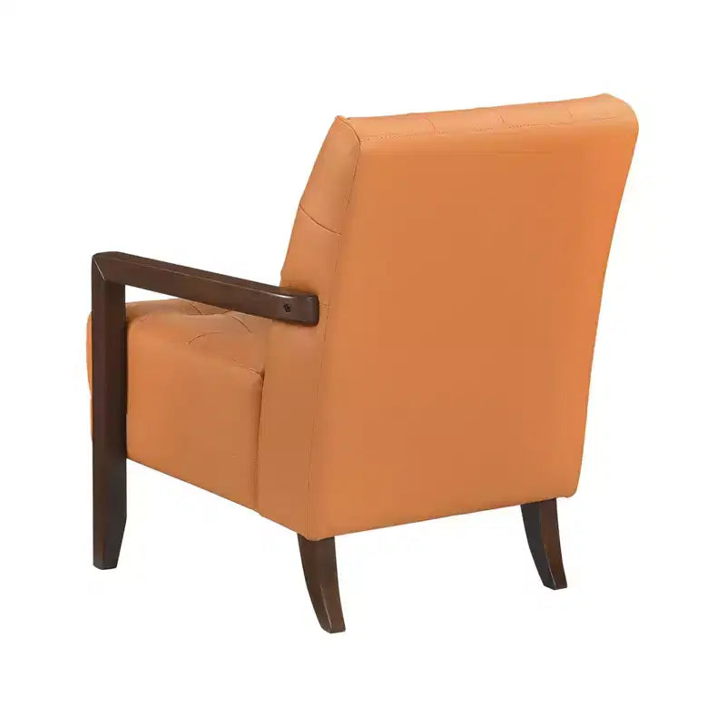 Fauteuil d'appoint en cuir confortable Fauteuil de salon contemporain avec coussin capitonné Rembourré Fauteuil en bois au fini Noyer