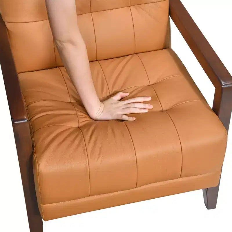 Fauteuil d'appoint en cuir confortable Fauteuil de salon contemporain avec coussin capitonné Rembourré Fauteuil en bois au fini Noyer