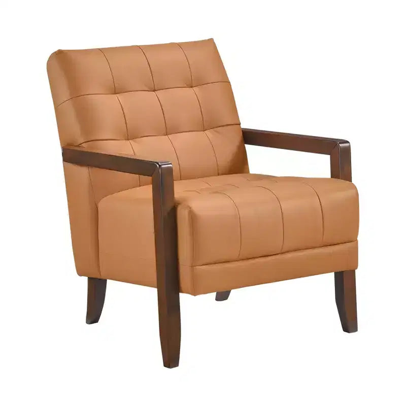Fauteuil d'appoint en cuir confortable Fauteuil de salon contemporain avec coussin capitonné Rembourré Fauteuil en bois au fini Noyer