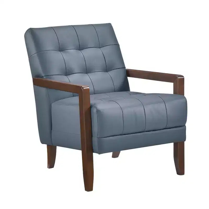 Fauteuil d'appoint en cuir confortable Fauteuil de salon contemporain avec coussin capitonné Rembourré Fauteuil en bois au fini Noyer