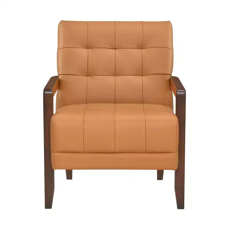 Fauteuil d'appoint en cuir confortable Fauteuil de salon contemporain avec coussin capitonné Rembourré Fauteuil en bois au fini Noyer