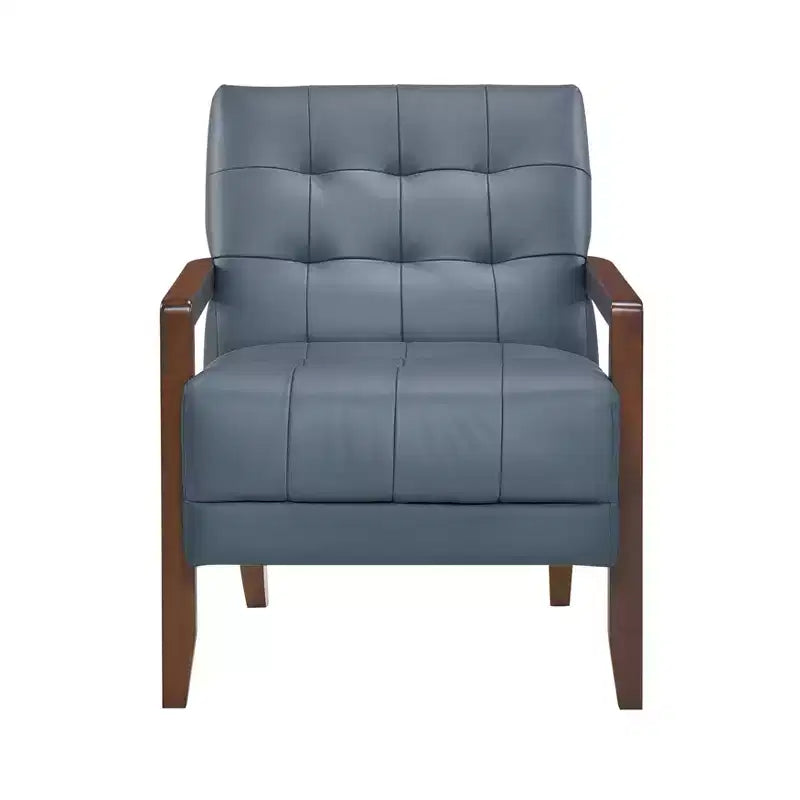 Fauteuil d'appoint en cuir confortable Fauteuil de salon contemporain avec coussin capitonné Rembourré Fauteuil en bois au fini Noyer