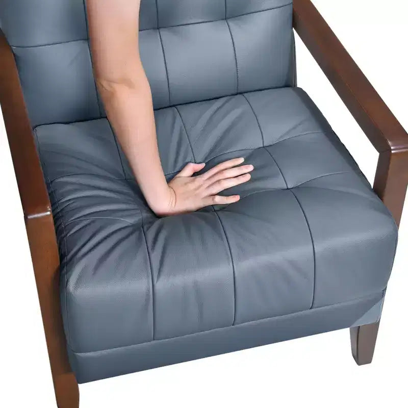 Fauteuil d'appoint en cuir confortable Fauteuil de salon contemporain avec coussin capitonné Rembourré Fauteuil en bois au fini Noyer