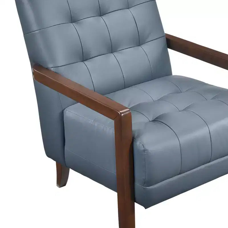 Fauteuil d'appoint en cuir confortable Fauteuil de salon contemporain avec coussin capitonné Rembourré Fauteuil en bois au fini Noyer