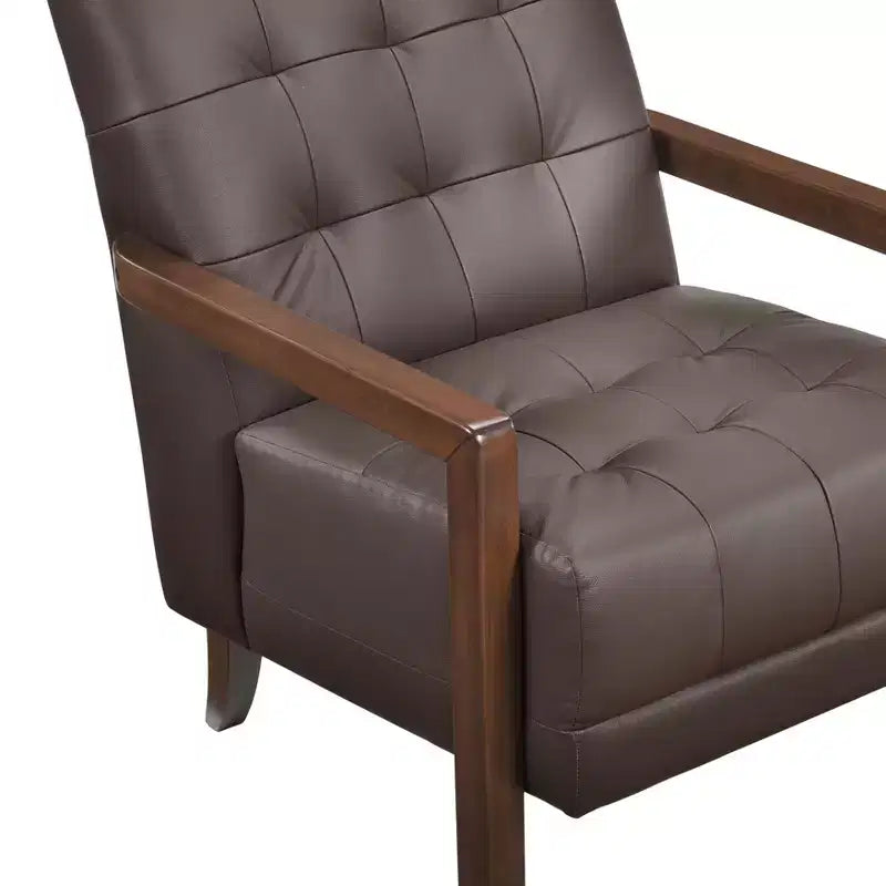 Fauteuil d'appoint en cuir confortable Fauteuil de salon contemporain avec coussin capitonné Rembourré Fauteuil en bois au fini Noyer