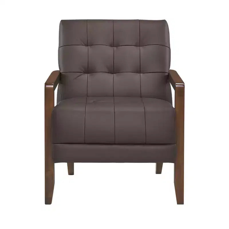 Fauteuil d'appoint en cuir confortable Fauteuil de salon contemporain avec coussin capitonné Rembourré Fauteuil en bois au fini Noyer