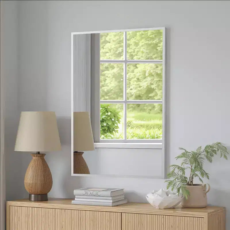 Modern 96cm Silver Aluminum Rectangular Mirror with Slim Frame, Right Angles, 1.5cm Depth