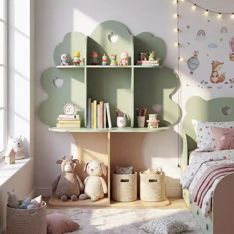 Étagère enfant en forme d'arbre avec étagères ouvertes pour coin lecture, chambre de bébé, salle de classe