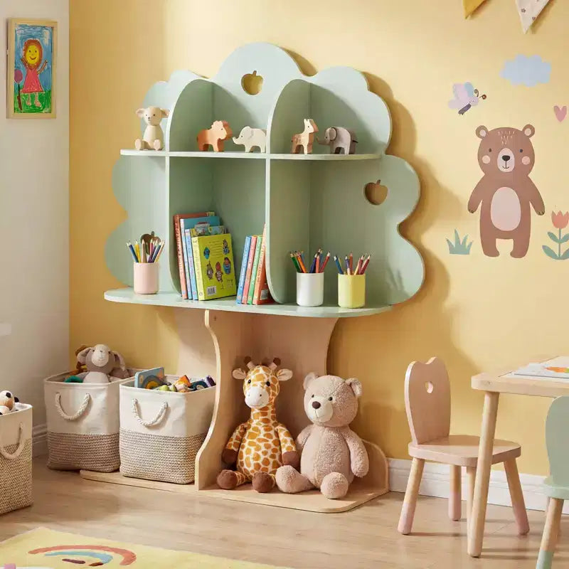 Étagère enfant en forme d'arbre avec étagères ouvertes pour coin lecture, chambre de bébé, salle de classe