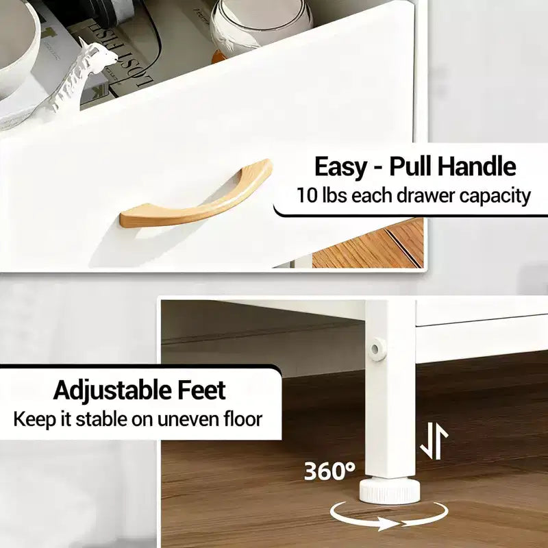 Table de chevet haute moderne avec lumières LED - 4 tiroirs en tissu, étagère supérieure, cadre en acier, meuble étroit pour chambre, dortoir, table d'appoint de canapé dans le couloir