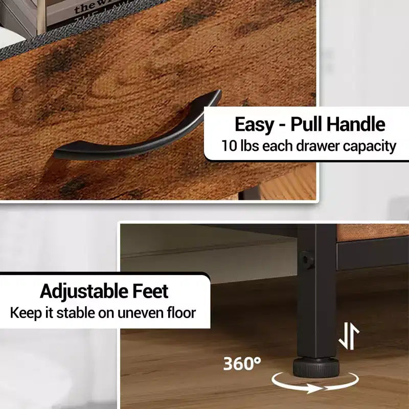 Table de chevet haute moderne avec lumières LED - 4 tiroirs en tissu, étagère supérieure, cadre en acier, meuble étroit pour chambre, dortoir, table d'appoint de canapé dans le couloir