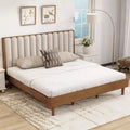 Zevemomo King Size Wooden Platform Bed Frame with Piano Key Style Upholstered Headboard, Strengthened Frame, No Box Spring Needed, Wheat