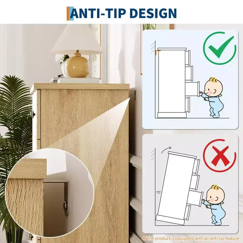 Commode de chambre 6 tiroirs, commode de rangement de 119 cm de large, autoportante