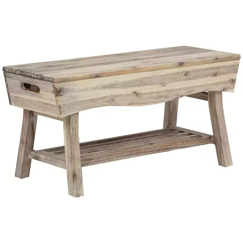 eHemco Solid Hardwood Bench with Storage Shelf and 4 Panels, 36x15.25x17.3 Inches, White Washed Finish