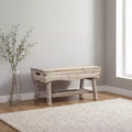Banc en bois massif avec étagère de rangement et 4 panneaux, 36x15,25x17,3 pouces, finition blanchie