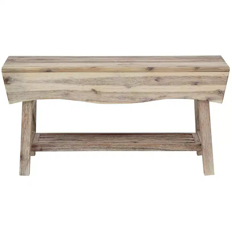 Banc en bois massif avec étagère de rangement et 4 panneaux, 36x15,25x17,3 pouces, finition blanchie