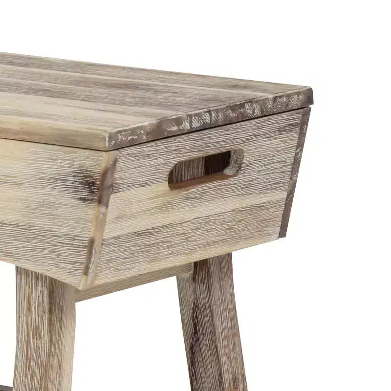 Banc en bois massif avec étagère de rangement et 4 panneaux, 36x15,25x17,3 pouces, finition blanchie