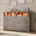 7-Drawer Wooden Chest of Drawers - Modern Dresser with USB Charging Station & LED Lights, 2 Open Cubbies - Large Bedroom Dresser, Storage Organizer