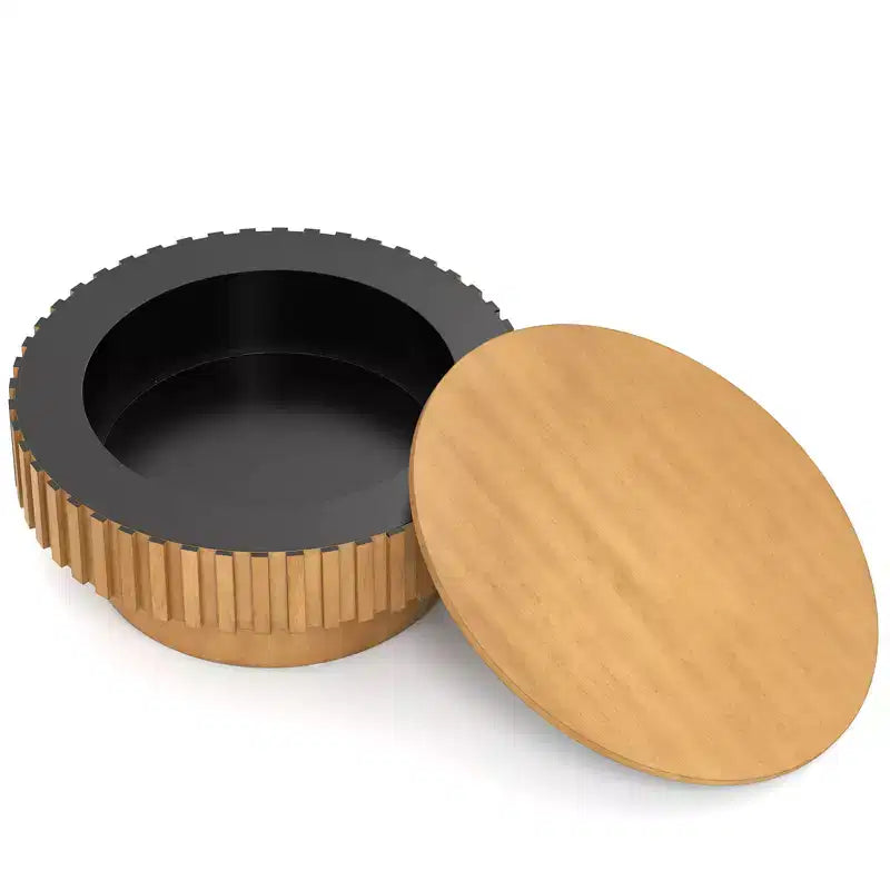 Table basse ronde avec rangement, Table basse tambour en bois avec compartiment caché Noyer/Naturel