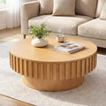 Costway Round Coffee Table with Storage, Wooden Drum Coffee Table with Hidden Compartment Walnut/Natural