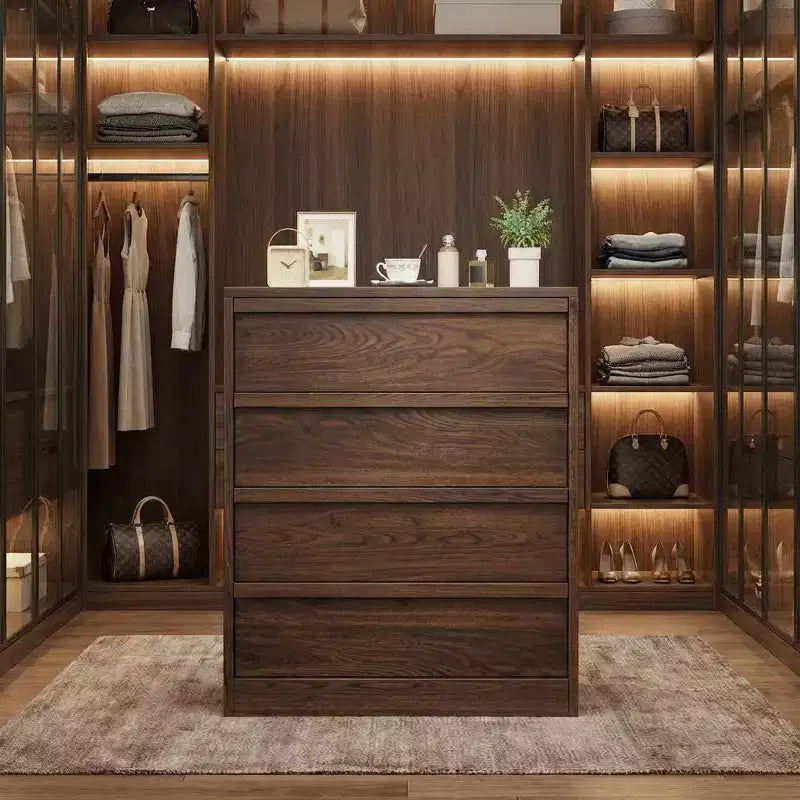 Acekool 4 Drawer Dresser for Bedroom, Wooden Storage Cabinet Organizer with Large Drawers, Nightstand Table for Living Room Entryway, Walnut