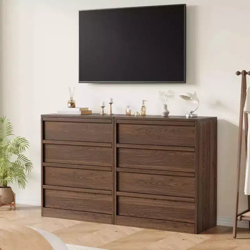 Commode à 4 tiroirs pour chambre à coucher, meuble de rangement en bois avec grands tiroirs, table de chevet pour salon ou entrée, Noyer