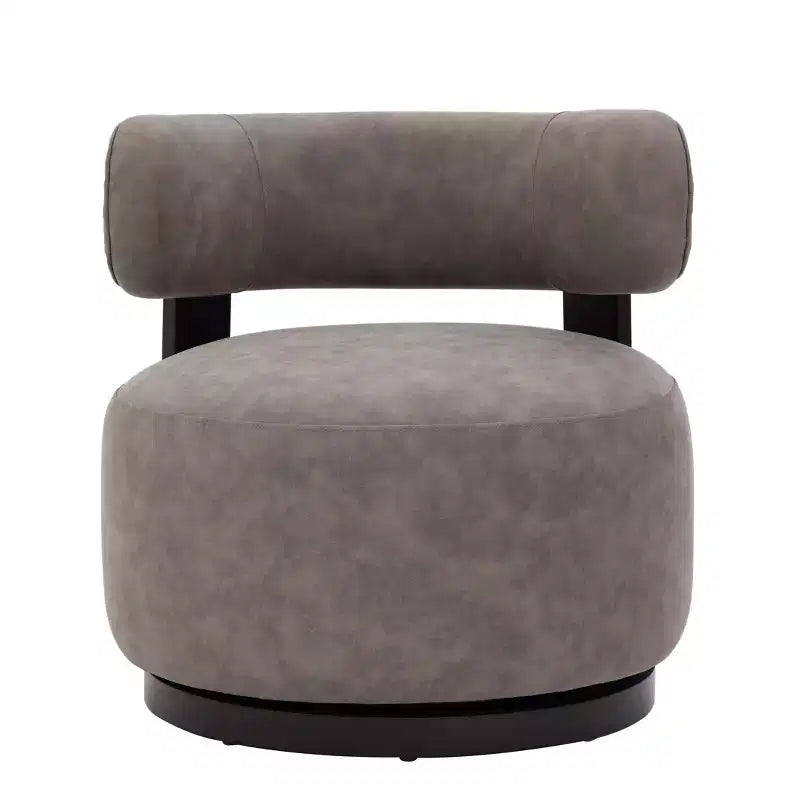 Fauteuil pivotant de club en bois d'hévéa et similicuir
