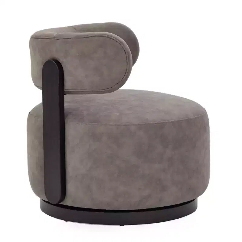 Fauteuil pivotant de club en bois d'hévéa et similicuir