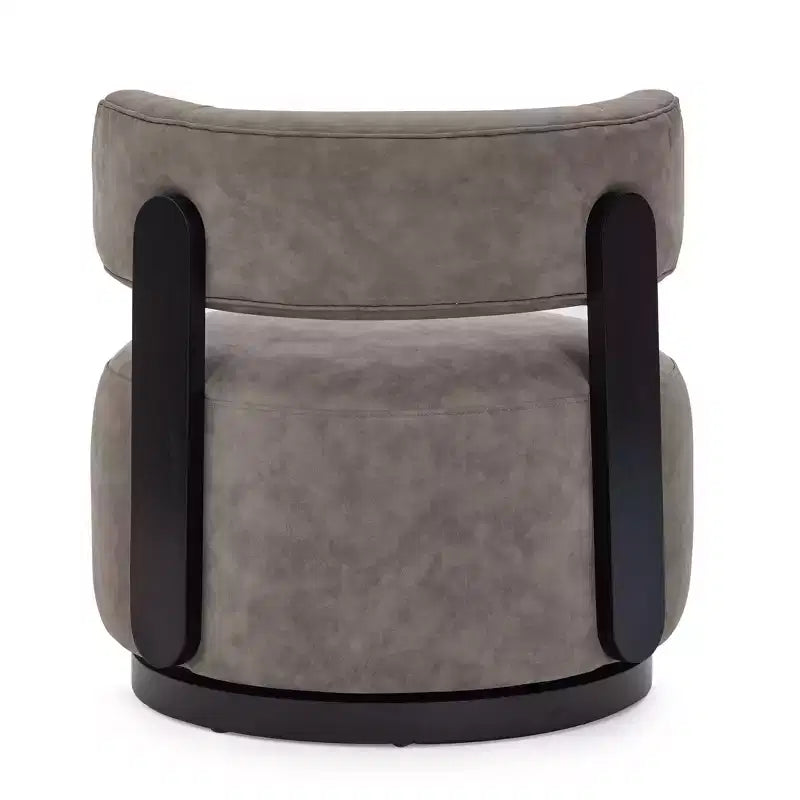 Fauteuil pivotant de club en bois d'hévéa et similicuir