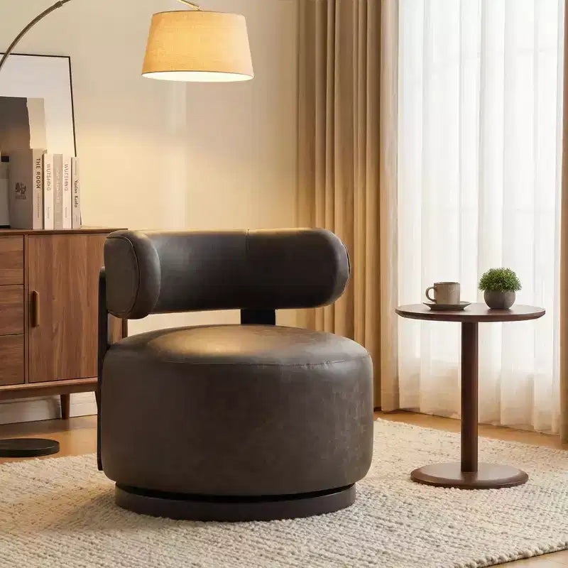 Fauteuil pivotant de club en bois d'hévéa et similicuir