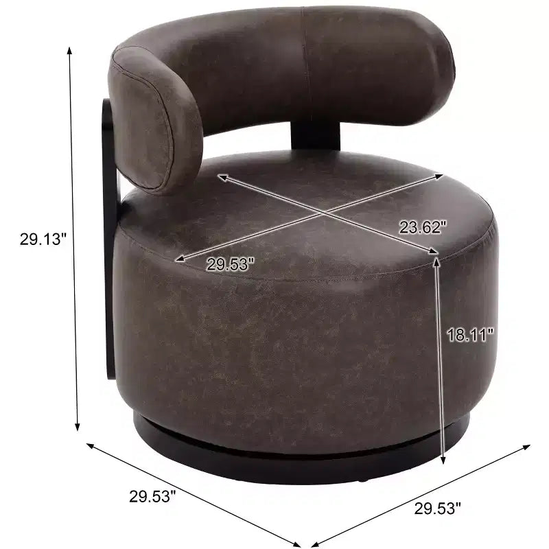 Fauteuil pivotant de club en bois d'hévéa et similicuir
