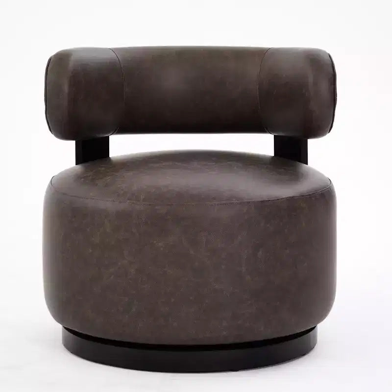 Fauteuil pivotant de club en bois d'hévéa et similicuir