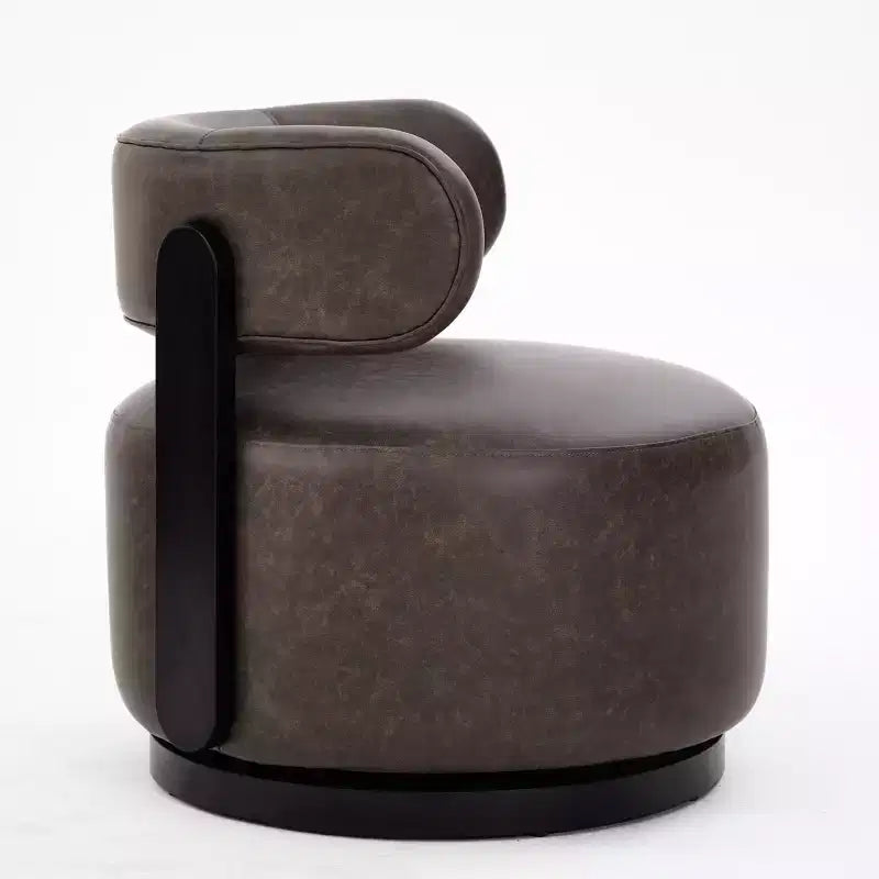 Fauteuil pivotant de club en bois d'hévéa et similicuir