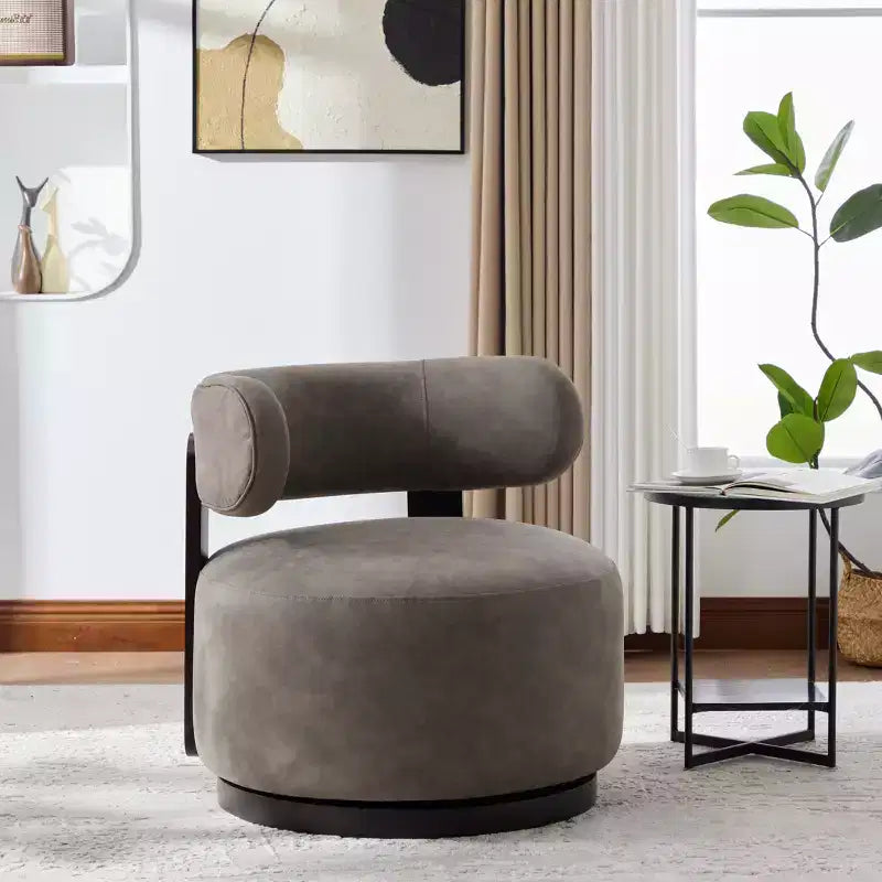 Fauteuil pivotant de club en bois d'hévéa et similicuir