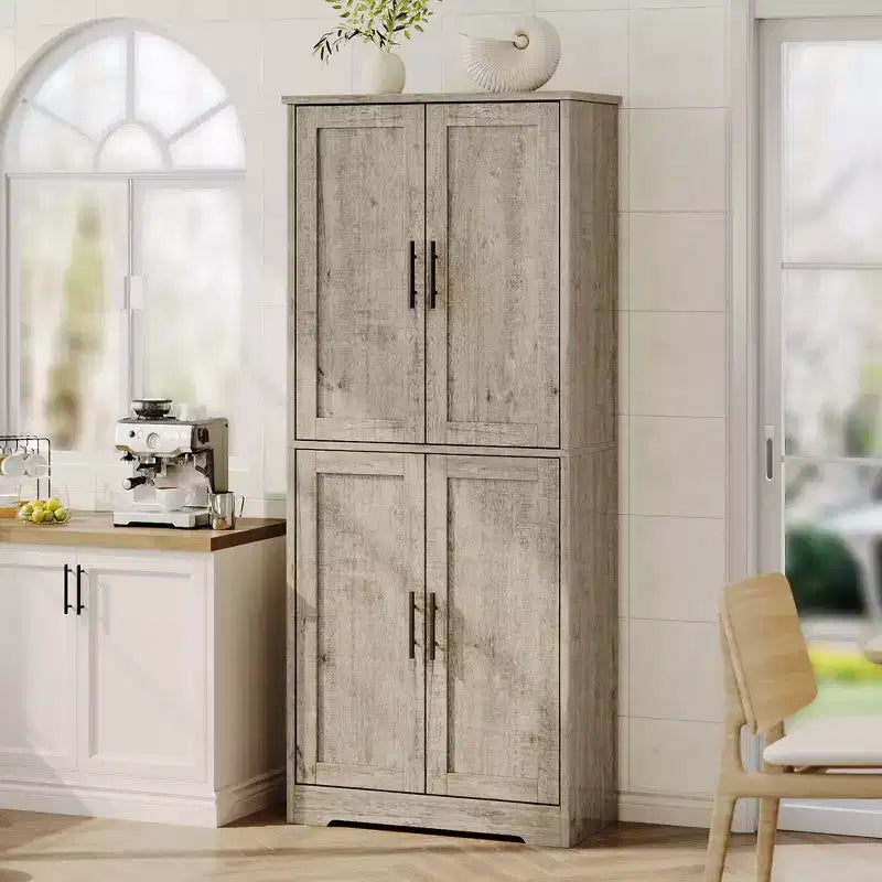 Grand meuble de rangement de cuisine moderne de 178 cm, armoire de rangement autoportante avec 4 portes et 3 étagères réglables, meuble polyvalent pour cuisine, salle de bain