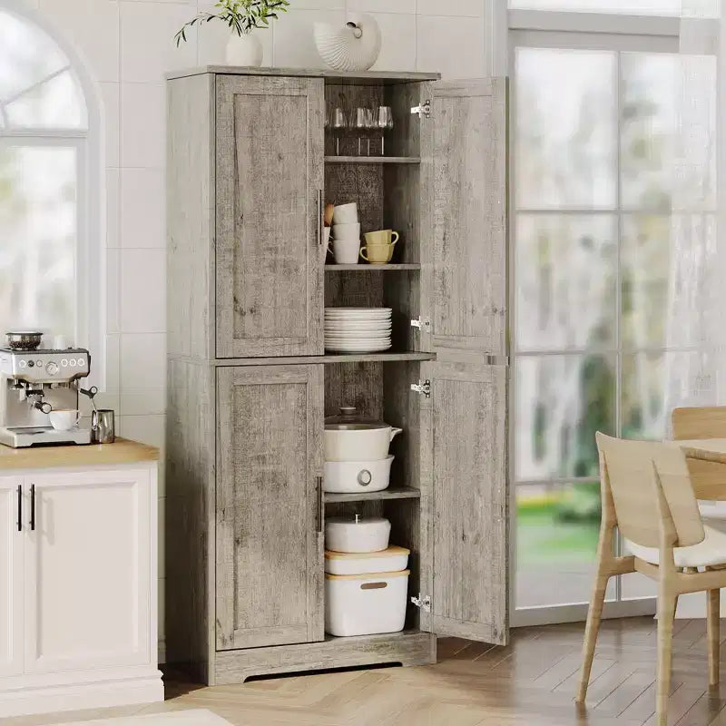Grand meuble de rangement de cuisine moderne de 178 cm, armoire de rangement autoportante avec 4 portes et 3 étagères réglables, meuble polyvalent pour cuisine, salle de bain