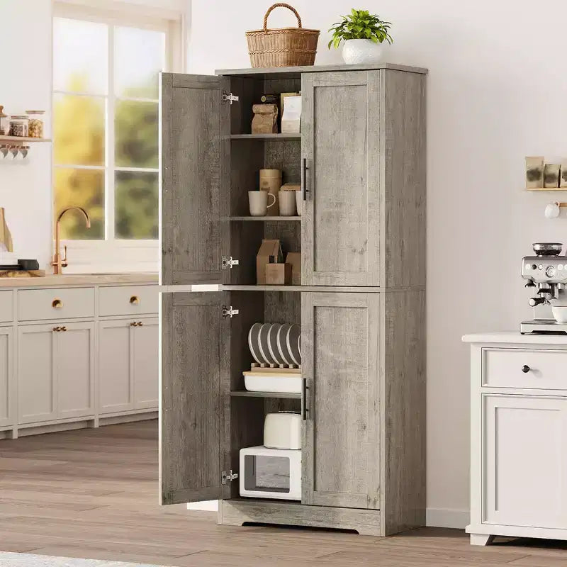 Grand meuble de rangement de cuisine moderne de 178 cm, armoire de rangement autoportante avec 4 portes et 3 étagères réglables, meuble polyvalent pour cuisine, salle de bain