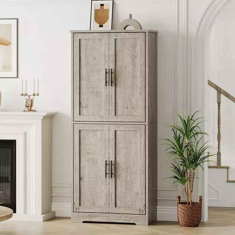 Grand meuble de rangement de cuisine moderne de 178 cm, armoire de rangement autoportante avec 4 portes et 3 étagères réglables, meuble polyvalent pour cuisine, salle de bain