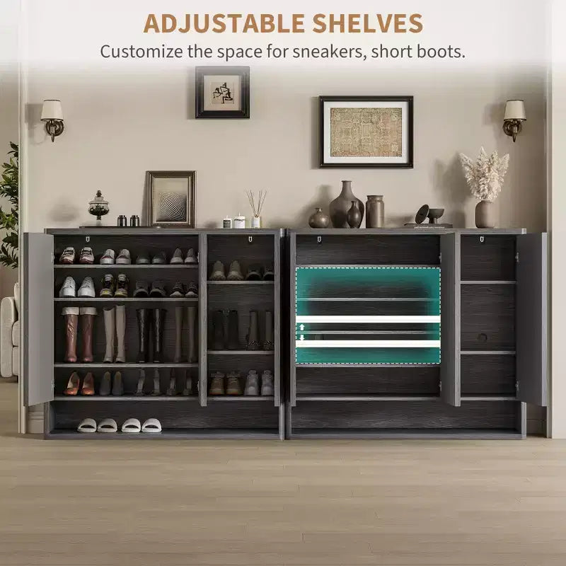 Meuble à chaussures avec porte cannelée, étagères réglables pour entrée, salon
