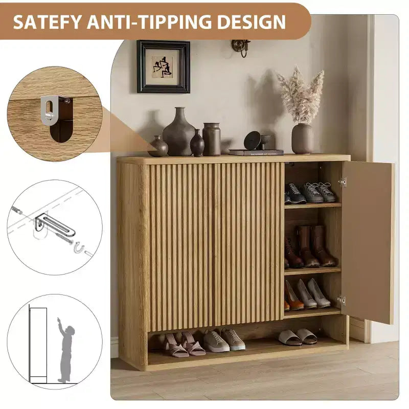 Meuble à chaussures avec porte cannelée, étagères réglables pour entrée, salon