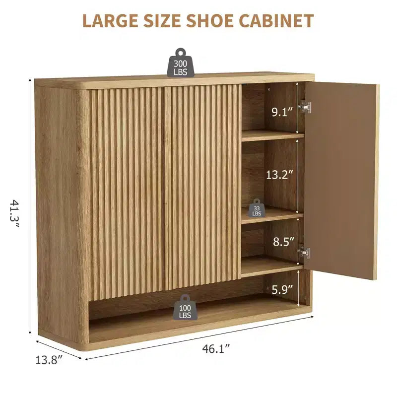 Meuble à chaussures avec porte cannelée, étagères réglables pour entrée, salon