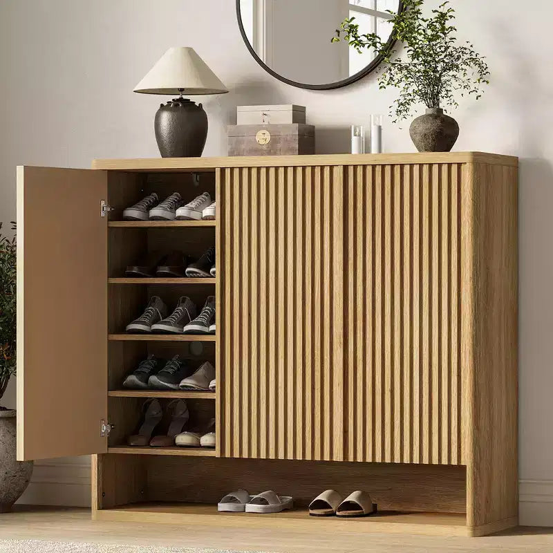 Acekool 46 Shoe Cabinet with Fluted Door Adjustable Shelves for Entryway Living Room