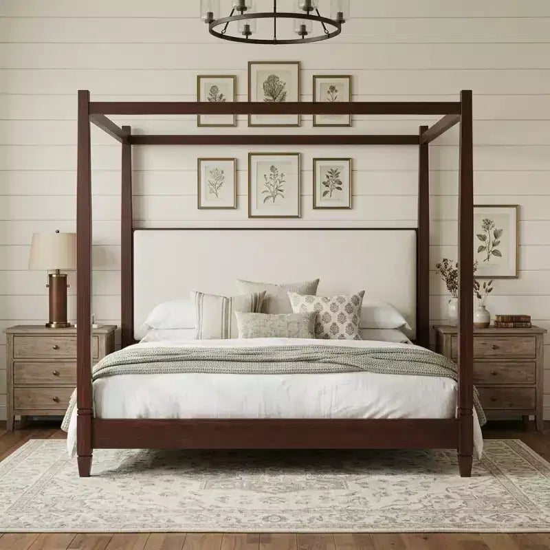Polibi Canopy Platform Bed with Upholstered Headboard